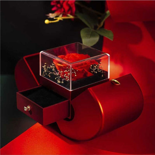 Red Apple Jewelry Box with Eternal Rose – Gift for Her