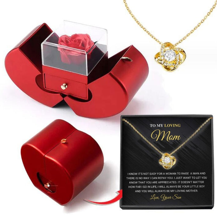 Red Apple Jewelry Box with Eternal Rose – Gift for Her