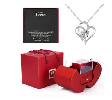 Red Apple Jewelry Box with Eternal Rose – Gift for Her