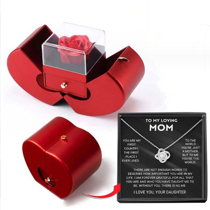 Red Apple Jewelry Box with Eternal Rose – Gift for Her