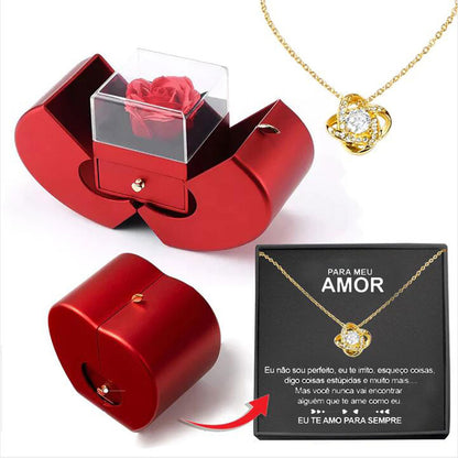 Red Apple Jewelry Box with Eternal Rose – Gift for Her