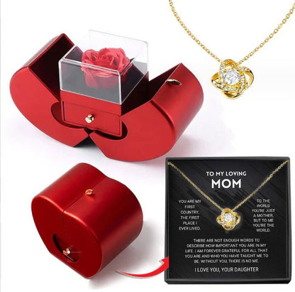 Red Apple Jewelry Box with Eternal Rose – Gift for Her