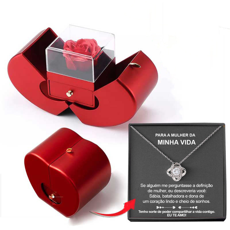 Red Apple Jewelry Box with Eternal Rose – Gift for Her