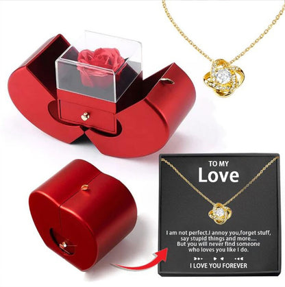 Red Apple Jewelry Box with Eternal Rose – Gift for Her