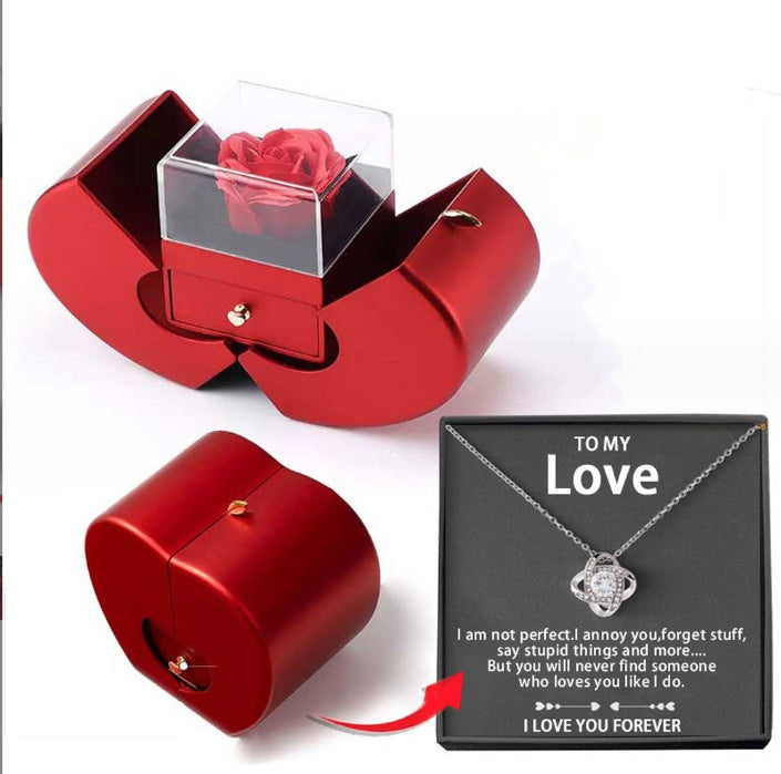 Red Apple Jewelry Box with Eternal Rose – Gift for Her